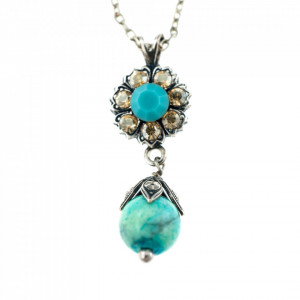 Pandantiv cu lant placat cu Argint 925, cu cristale Swarovski, Sapphire Sky | 5074/2-M807SP-Multicolor-7017