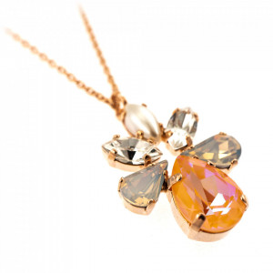 Pandantiv cu lant placat cu Aur roz de 24K, cu cristale Swarovski, Gardenia | 5032/8-1913RG-Alb-6807