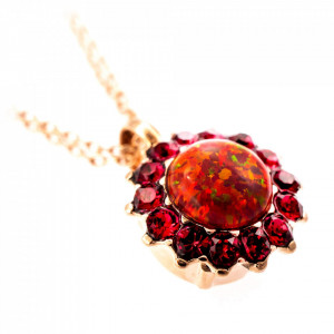 Pandantiv cu lant placat cu Aur roz de 24K, cu cristale Swarovski, FireFly | 5034/1SO-M2140RG-Rosu-6817