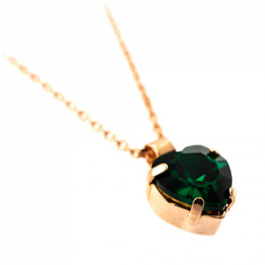 Pandantiv cu lant placat cu Aur roz de 24K, cu cristale Swarovski, Emerald | 5100/3-205RG-Verde-7047