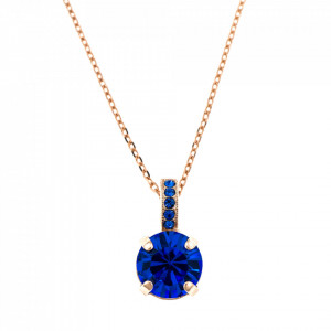 Pandantiv cu lant placat cu Aur roz de 24K, cu cristale Swarovski, September Lucky Birthstone | 5056-206206RG-Albastru-6357