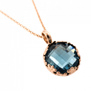 Pandantiv cu lant placat cu Aur roz de 24K, cu cristale Swarovski, Nightfall | 5323/2-266ARG-Albastru-7357