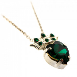 Pandantiv cu lant placat cu rodiu, cu cristale Swarovski, Emerald | 5543-205RO-Verde-7397