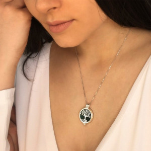 Pandantiv Magic Pendant - Tree of Life, placat cu argint, Secret Stone Collection, cu pietre semipretioase interschimbabile-Argintiu-8887