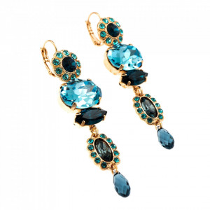 Cercei placati cu Aur roz de 24K, cu cristale Swarovski, Nightfall | 1076-1114RG6-Albastru-2068