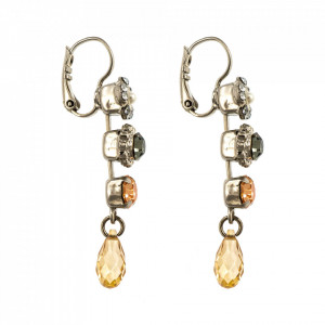 Cercei placati cu rodiu, cu cristale Swarovski, Earl Grey | 1320-1132RO6-Gri/Bej-9008