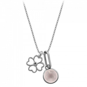 Colier placat cu argint Lucky Four Leaf Clover si piatra semipretioasa Crystal Quartz
