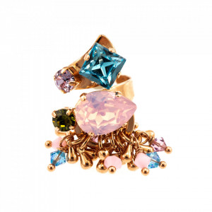 Inel placat cu Aur roz de 24K, cu cristale Swarovski, California Dreaming | 7504-278RG-Multicolor-8038
