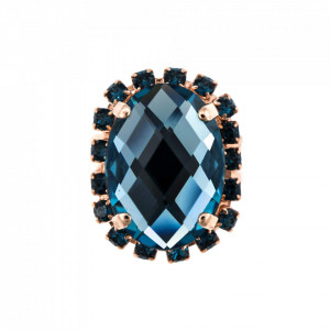 Inel placat cu Aur roz de 24K, cu cristale Swarovski, Nightfall | 7090/1-1069RG-Albastru-8068