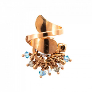 Inel placat cu Aur roz de 24K, cu cristale Swarovski, Nightfall | 7504-1114RG-Albastru-8028