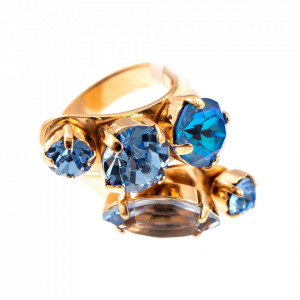 Inel placat cu Aur roz de 24K, cu cristale Swarovski, Ocean DeLite | 7515-211143RG-Albastru-8048