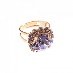 Inel placat cu Aur roz de 24K, cu cristale Swarovski, Violet - Colors | 7137/1-371371RG-Mov-7678