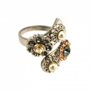 Inel placat cu rodiu, cu cristale Swarovski, Earl Grey | 7063/1-1132RO-Gri/Bej-8978