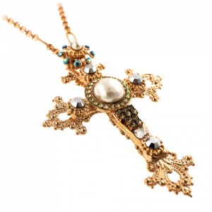 Pandantiv cu lant placat cu Aur roz de 24K, cu cristale Swarovski, Crystal Pearl's | 5122-1006RG-Alb-7058