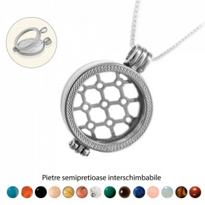 Pandantiv Magic Pendant - Grid, placat cu argint, Secret Stone Collection, cu pietre semipretioase interschimbabile