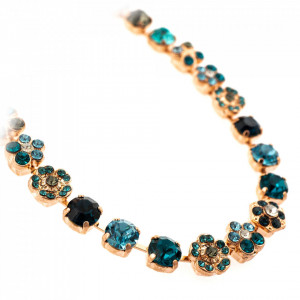 Colier placat cu Aur roz de 24K, cu cristale Swarovski, Nightfall | 3018/1-1114RG-Albastru-6639