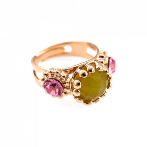 Inel placat cu Aur antichizat de 24K, cu cristale Swarovski, Pink Passion | 7012-M806CUPRU-Multicolor-7029