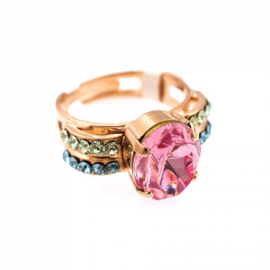 Inel placat cu Aur roz de 24K, cu cristale Swarovski, Spring Flowers | 7123-2141RG-Multicolor-7649