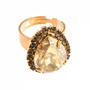 Inel placat cu Aur roz de 24K, cu cristale Swarovski, Earl Grey | 7098-1132RG-Gri/Bej-9049