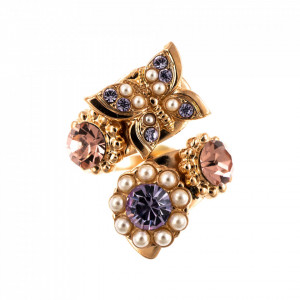 Inel placat cu Aur roz de 24K, cu cristale Swarovski, Romance | 7063-139-10RG-Multicolor-7499