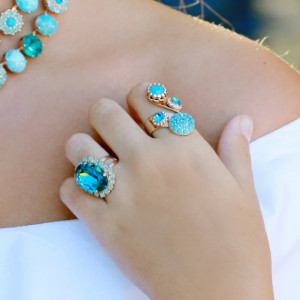 Inel placat cu Aur roz de 24K, cu cristale Swarovski, Sapphire Sky | 7141/2-2677RG-Verde-8349