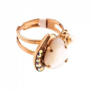 Inel placat cu Aur roz de 24K, cu cristale Swarovski, Seashell | 72009-M1201RG-Alb-8409