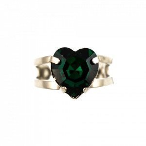 Inel placat cu rodiu, cu cristale Swarovski, Emerald | 7100/2-205RO-Verde-8199