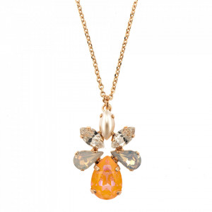 Pandantiv cu lant placat cu Aur roz de 24K, cu cristale Swarovski, Gardenia | 5032/8-1913RG-Alb-6309