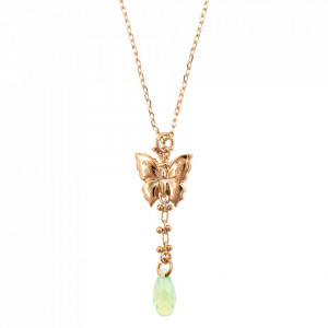 Pandantiv cu lant placat cu Aur roz de 24K, cu cristale Swarovski, Fern | 5622/1-294RG-Verde-6989