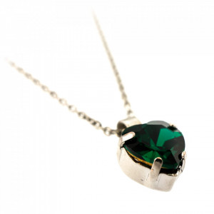 Pandantiv cu lant placat cu rodiu, cu cristale Swarovski, Emerald | 5100/3-205RO-Verde-7049