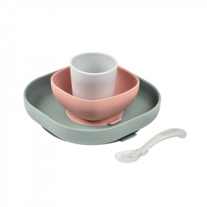 BEABA silikonski set za jelo, 4 dela, eucalyptus