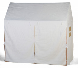 Krevet u obliku kućice sa belom tendom, 70x140 cm, natur