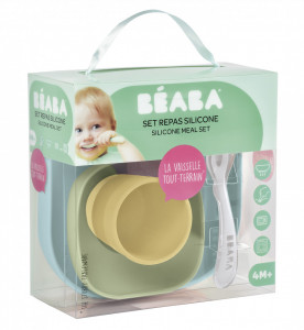 BEABA silikonski set za jelo, 4 dela, yellow