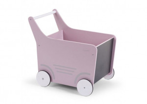 Drvena kolica za igračke/guralica, soft pink