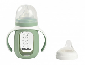 BEABA 2u1 staklena trening flašica 210ml, sage green