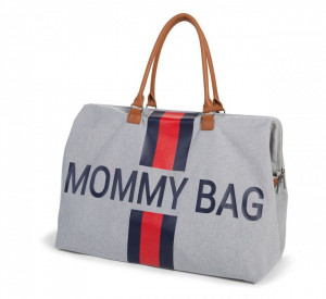 MOMMY BAG, GREY STRIPES RED/BLUE
