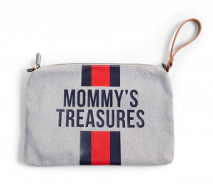 MOMMY'S TREASURES CLUTCH - GREY STRIPES RED/BLUE
