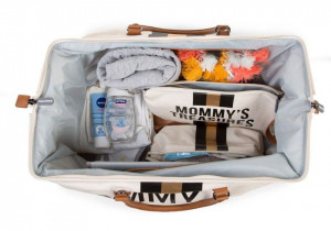 MOMMY BAG, OFF WHITE STRIPES BLACK/GOLD