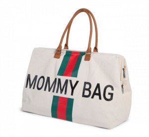 MOMMY BAG, OFF WHITE STRIPES GREEN/RED