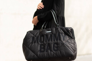 MOMMY BAG, QUILTED PUFFERED BLACK