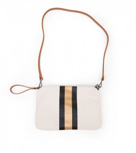 MOMMY'S TREASURES CLUTCH - OFF WHITE STRIPES BLACK/GOLD
