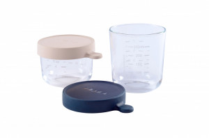 BEABA set 2 staklene posude 150ml pink/ 250ml dark blue