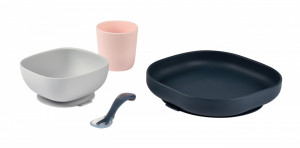 BEABA silikonski set za jelo, 4 dela, night blue
