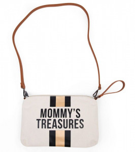 MOMMY'S TREASURES CLUTCH - OFF WHITE STRIPES BLACK/GOLD