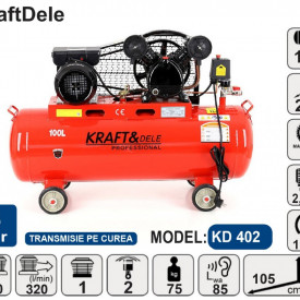 Compresor de aer industrial 100 L, 2 cilindri, 2.8 kW, 220V 402