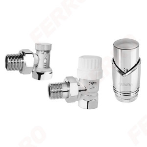 Set robineti radiator design tur/retur coltari 1/2" cu cap termostatic Ferro ZTM31 diverse culori