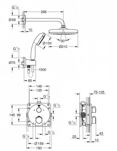 34727000  Set de dus incastrat Grohe Grohtherm Perfect Tempesta 210 schita tehnica 