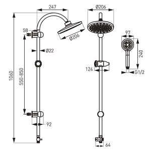 NP21 Set de dus Ferro Rondo dual shower fara baterie schita tehnica 