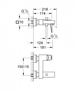 23140000 Baterie cada-dus Grohe Eurocube schita tehnica 