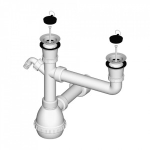 Sifon pentru chiuveta/spalator dublu Fluidmaster Liv cu ventil cu legatura masina spalat